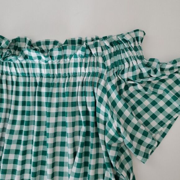 Signature Studio Green White Gingham Off The Shoulder Short Sleeve Top Womens XL - Picture 3 of 8